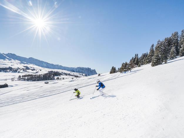 Sciare con il sole che splende