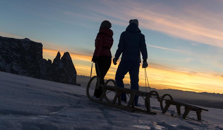 Slittare al chiaro di luna sull’Alpe di Siusi