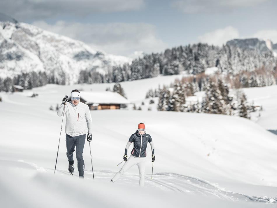 Two cross-country skiers